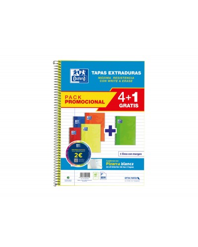Cuaderno espiral oxford tapa extradura folio 80 hojas 90 gr rayado horizontal colores vivos pack de 41 unidades
