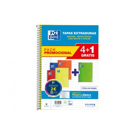 Cuaderno espiral oxford tapa extradura folio 80 hojas 90 gr rayado horizontal colores vivos pack de 41 unidades