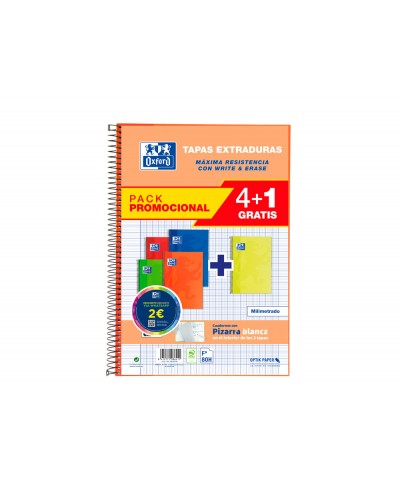 Cuaderno espiral oxford tapa extradura folio 80 hojas 90 gr cuadro 4 mm colores vivos pack de 41 unidades