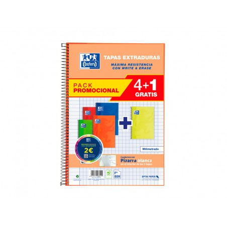 Cuaderno espiral oxford tapa extradura folio 80 hojas 90 gr cuadro 4 mm colores vivos pack de 41 unidades