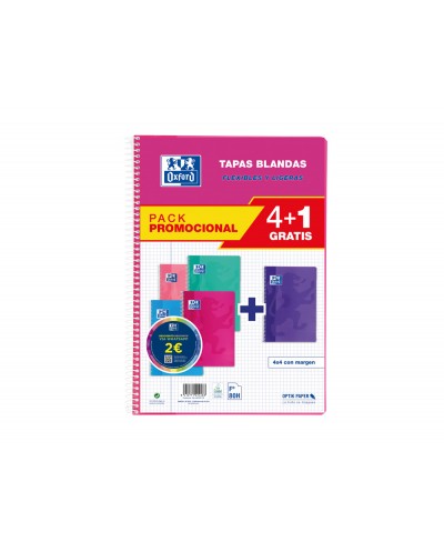 Cuaderno espiral oxford tapa blanda folio 80 hojas 90gr cuadro 4 mm colores tendencias pack de 41