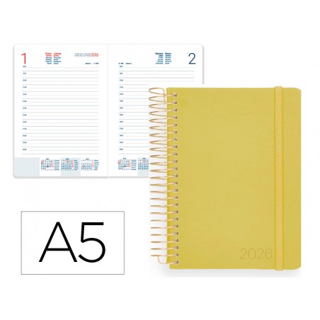 Agenda espiral liderpapel neon a5 2026 dia pagina design 3 papel 70 gr