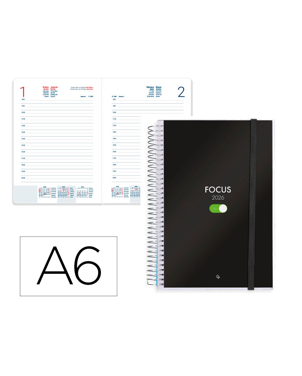 Agenda espiral liderpapel tinos a6 2026 dia pagina design 1 papel 70 gr