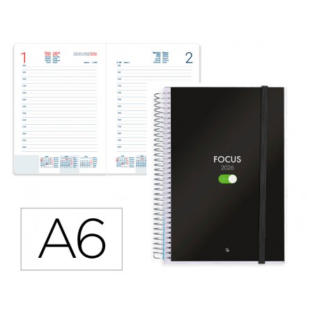 Agenda espiral liderpapel tinos a6 2026 dia pagina design 1 papel 70 gr