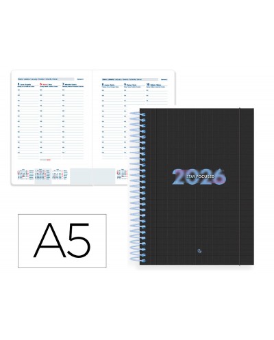 Agenda espiral liderpapel kimolos a6 2026 semana vista design 1 papel 70 gr