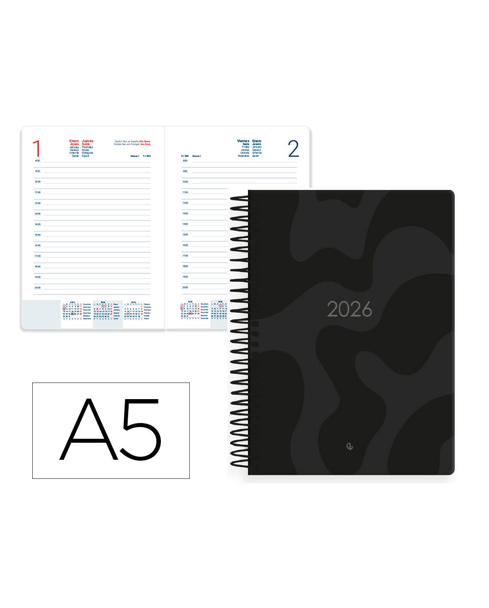 Agenda espiral liderpapel syros 150x210 mm 2026 dia pagina design 6 papel 60 gr
