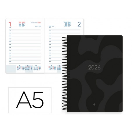 Agenda espiral liderpapel syros 150x210 mm 2026 dia pagina design 6 papel 60 gr