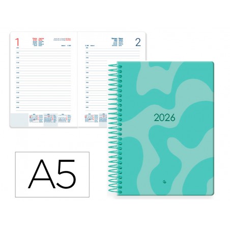 Agenda espiral liderpapel syros 150x210 mm 2026 dia pagina design 5 papel 60 gr