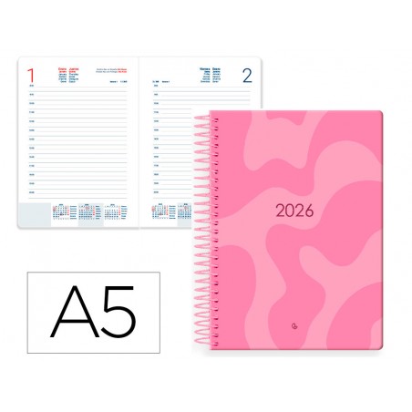 Agenda espiral liderpapel syros 150x210 mm 2026 dia pagina design 4 papel 60 gr