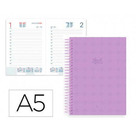 Agenda espiral liderpapel perissa a5 2026 dia pagina design 3 papel 80 gr
