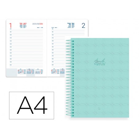 Agenda espiral liderpapel perissa a4 2026 dia pagina design 1 papel 80 gr