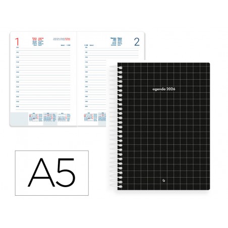 Agenda espiral liderpapel gazi a5 2026 dia pagina design 2 papel 70 gr