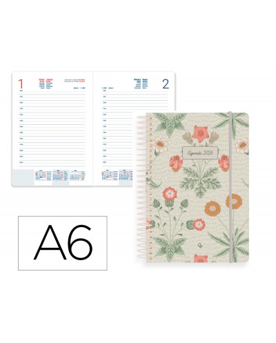 Agenda espiral liderpapel santorini a6 2026 dia pagina design 2 papel 60 gr