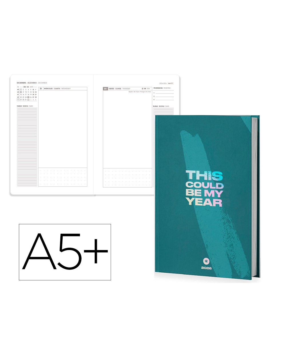 Agenda encuadernada antartik a5 2026 dia pagina simil piel papel 80 gr
