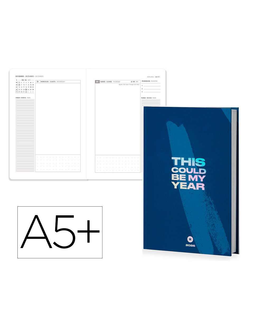 Agenda encuadernada antartik a5 2026 dia pagina simil piel papel 80 gr