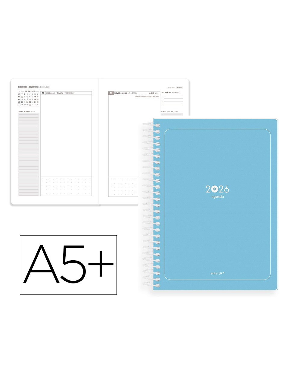 Agenda espiral antartik a5 2026 dia pagina basic papel 80 gr