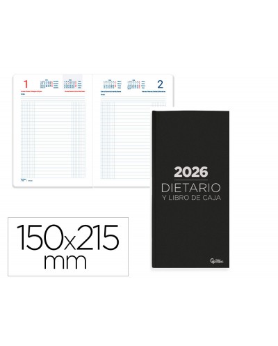 Dietario liderpapel 2026 cuarto 150x215 mm dia pagina color negro papel 70 gr