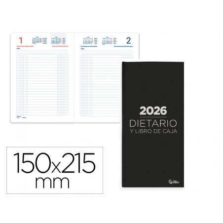 Dietario liderpapel 2026 cuarto 150x215 mm dia pagina color negro papel 70 gr