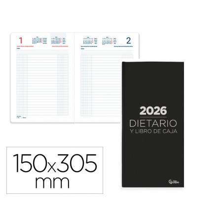 Dietario liderpapel 2026 dos tercios 150x305 mm dia pagina color negro papel 70 gr