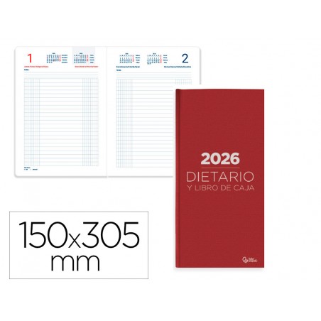 Dietario liderpapel 2026 dos tercios 150x305 mm dia pagina color rojo papel 70 gr