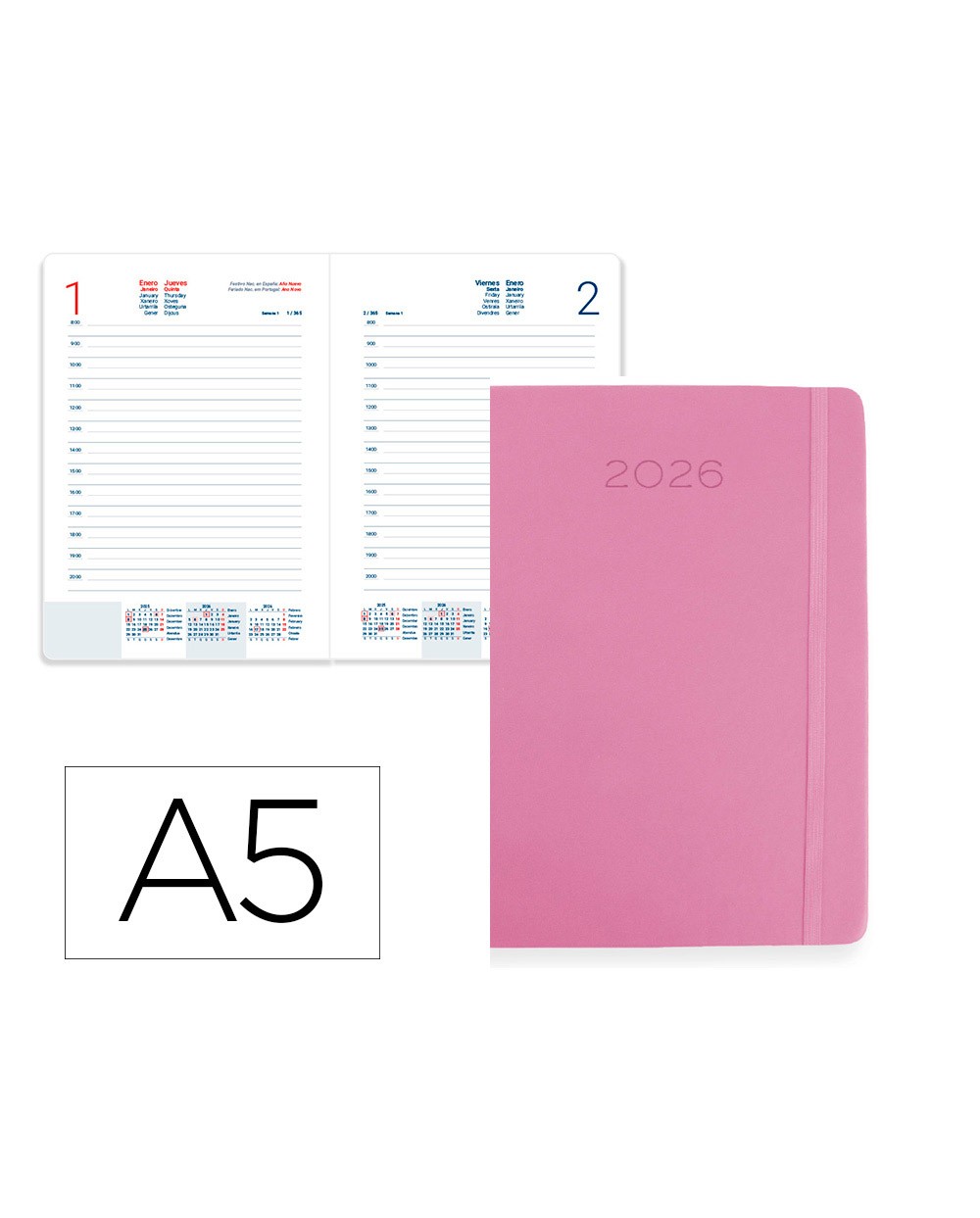 Agenda encuadernada liderpapel mykonos 150x210 mm 2026 dia pagina design 4 verde papel 70 gr