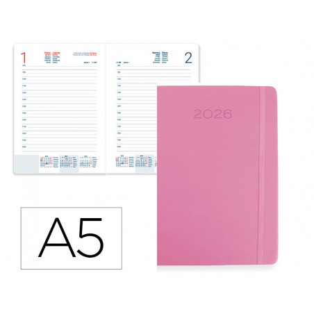 Agenda encuadernada liderpapel mykonos 150x210 mm 2026 dia pagina design 4 verde papel 70 gr