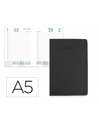 Agenda encuadernada liderpapel mykonos 150x210 mm 2026 dia pagina design 1 gris papel 70 gr