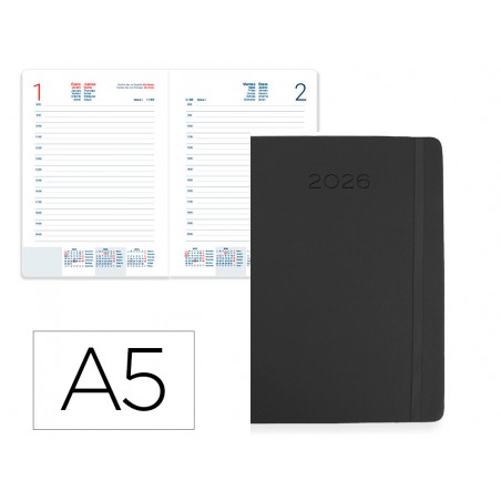 Agenda encuadernada liderpapel mykonos 150x210 mm 2026 dia pagina design 1 gris papel 70 gr
