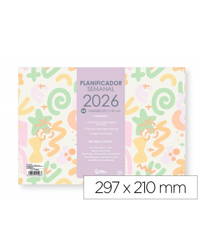 Planning semanal liderpapel joven 2026 297x21 cm din a4 con pegatinas papel 104 gr