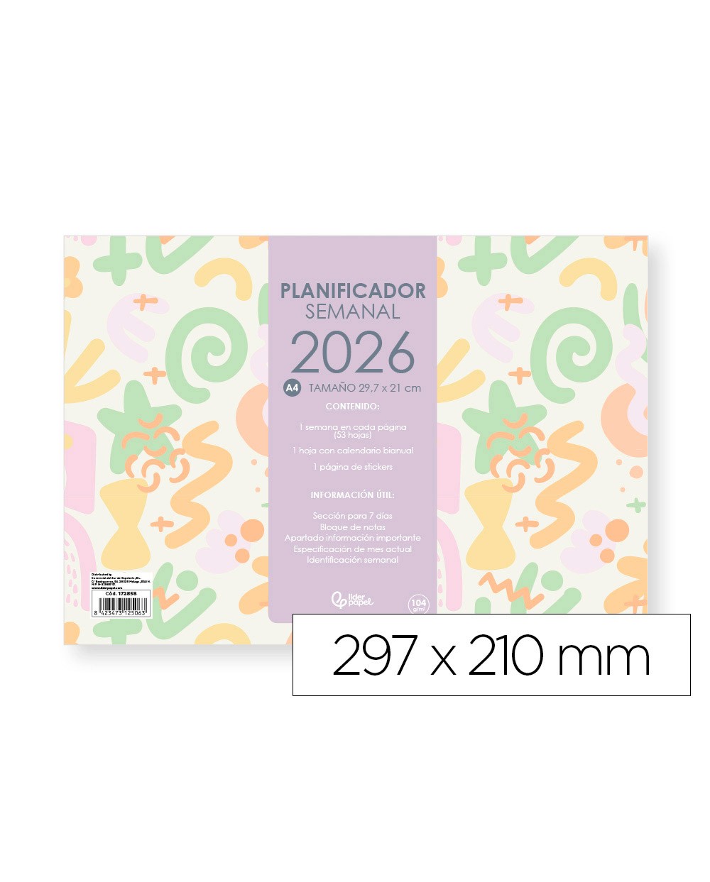 Planning semanal liderpapel joven 2026 297x21 cm din a4 con pegatinas papel 104 gr