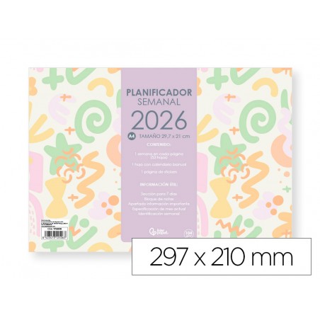 Planning semanal liderpapel joven 2026 297x21 cm din a4 con pegatinas papel 104 gr