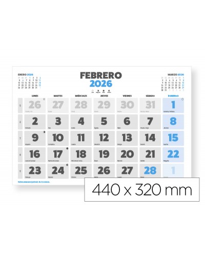 Calendario pared liderpapel clasico 2026 lomo engomado 44x32 cm papel 128 gr