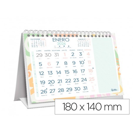 Calendario espiral triangular liderpapel de sobremesa serie joven 2026 18x14 cm papel 128 gr con pegatinas