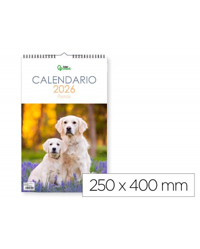 Calendario espiral pared liderpapel imagenes perros 2026 para escribir 25x40 cm papel 157 gr