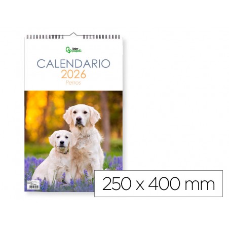 Calendario espiral pared liderpapel imagenes perros 2026 para escribir 25x40 cm papel 157 gr