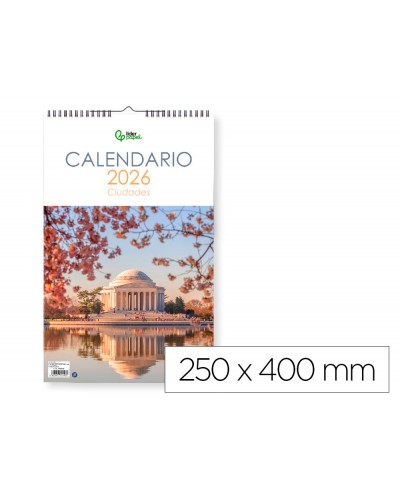 Calendario espiral pared liderpapel imagenes ciudades 2026 para escribir 25x40 cm papel 157 gr