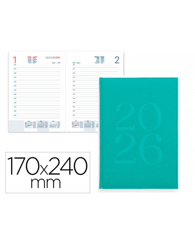 Agenda encuadernada liderpapel creta 170x240 mm 2026 dia pagina verde papel 70 gr