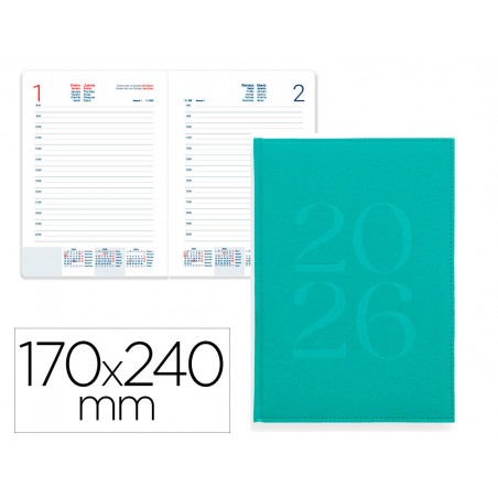 Agenda encuadernada liderpapel creta 170x240 mm 2026 dia pagina verde papel 70 gr