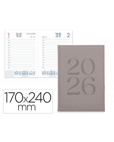 Agenda encuadernada liderpapel creta 170x240 mm 2026 dia pagina gris papel 70 gr