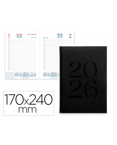 Agenda encuadernada liderpapel creta 170x240 mm 2026 dia pagina negro papel 70 gr