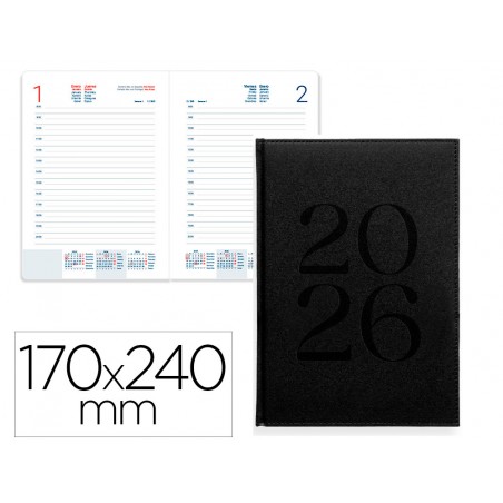 Agenda encuadernada liderpapel creta 170x240 mm 2026 dia pagina negro papel 70 gr