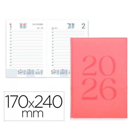 Agenda encuadernada liderpapel creta 170x240 mm 2026 dia pagina pink papel 70 gr