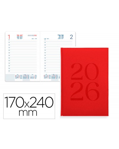 Agenda encuadernada liderpapel creta 170x240 mm 2026 dia pagina burgundy papel 70 gr