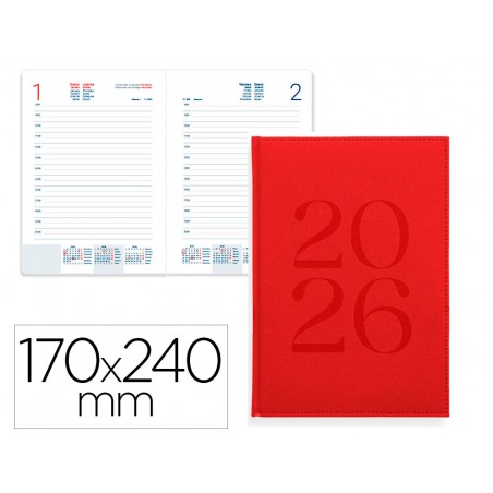 Agenda encuadernada liderpapel creta 170x240 mm 2026 dia pagina burgundy papel 70 gr