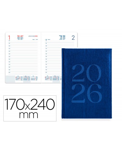 Agenda encuadernada liderpapel creta 170x240 mm 2026 dia pagina azul papel 70 gr