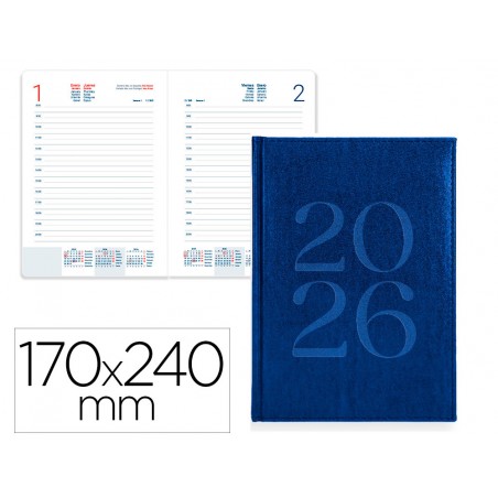 Agenda encuadernada liderpapel creta 170x240 mm 2026 dia pagina azul papel 70 gr