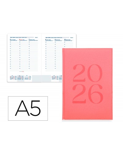 Agenda encuadernada liderpapel creta 150x210 mm 2026 semana vista pink papel 70 gr