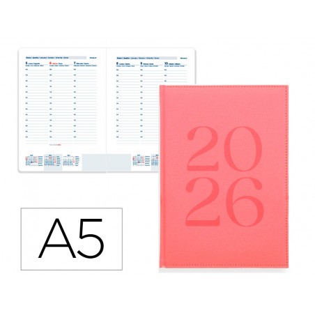 Agenda encuadernada liderpapel creta 150x210 mm 2026 semana vista pink papel 70 gr