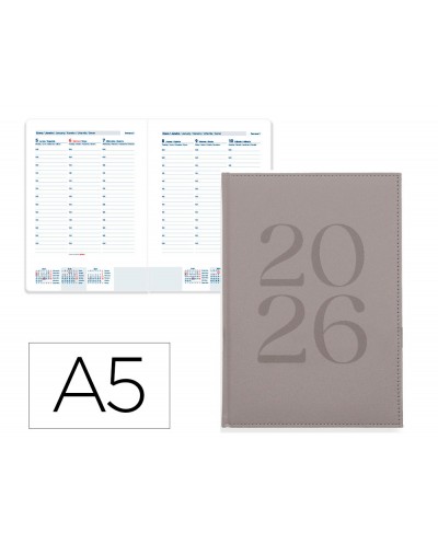 Agenda encuadernada liderpapel creta 150x210 mm 2026 semana vista gris papel 70 gr