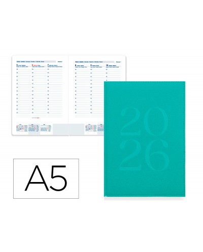 Agenda encuadernada liderpapel creta 150x210 mm 2026 semana vista turquoise papel 70 gr